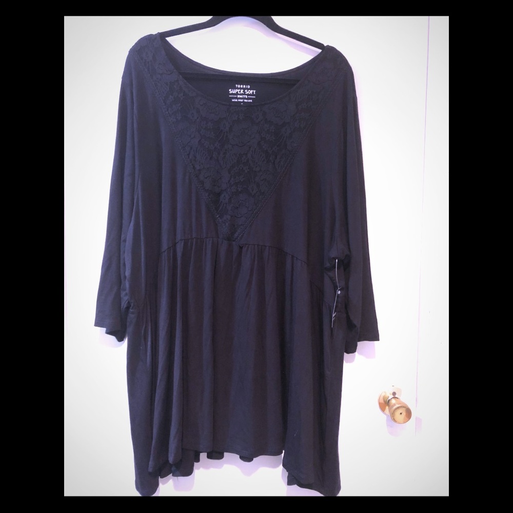 NWT Torrid 5x black flared lace babydoll tunic top